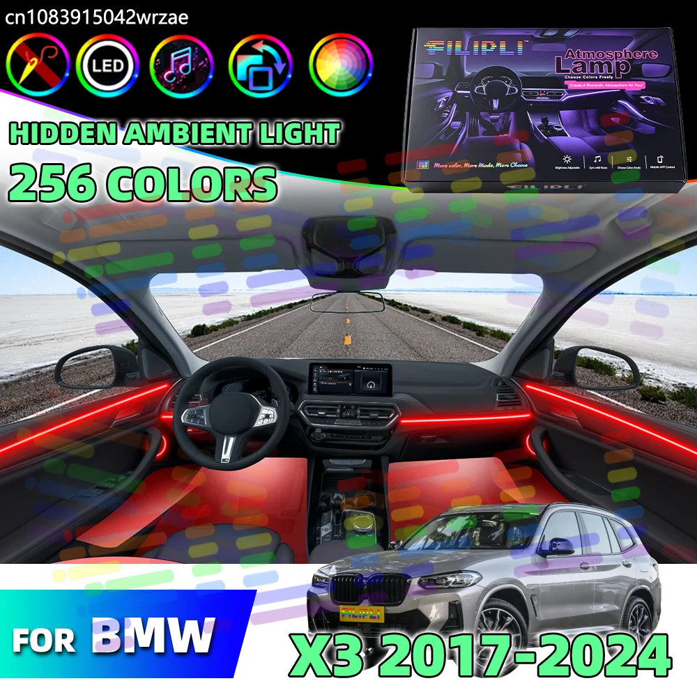 

For BMW X3 G01 G08 Acrylic LED Neon Ambient Lights 64 RGB Car Interior Strip Bluetooth Control Multi Color Mode Decor Kit