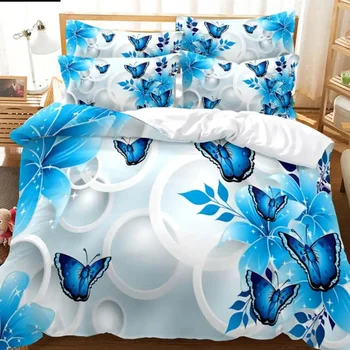 Blue butterfly duvet cover set king queen twin size double bed single 3D queen bedding sets pink duvet cover with 2 pillowcases Blue butterfly duvet cover set king queen twin size double bed single 3D queen bedding sets pink duvet cover with 2 pillowcases