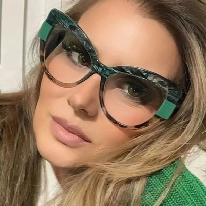R57576 Color-Blocked Blue Light Blocking Glasses Frame Stylish Cat Eye Optical Presbyopia Eyeglasses Customizable Prescription