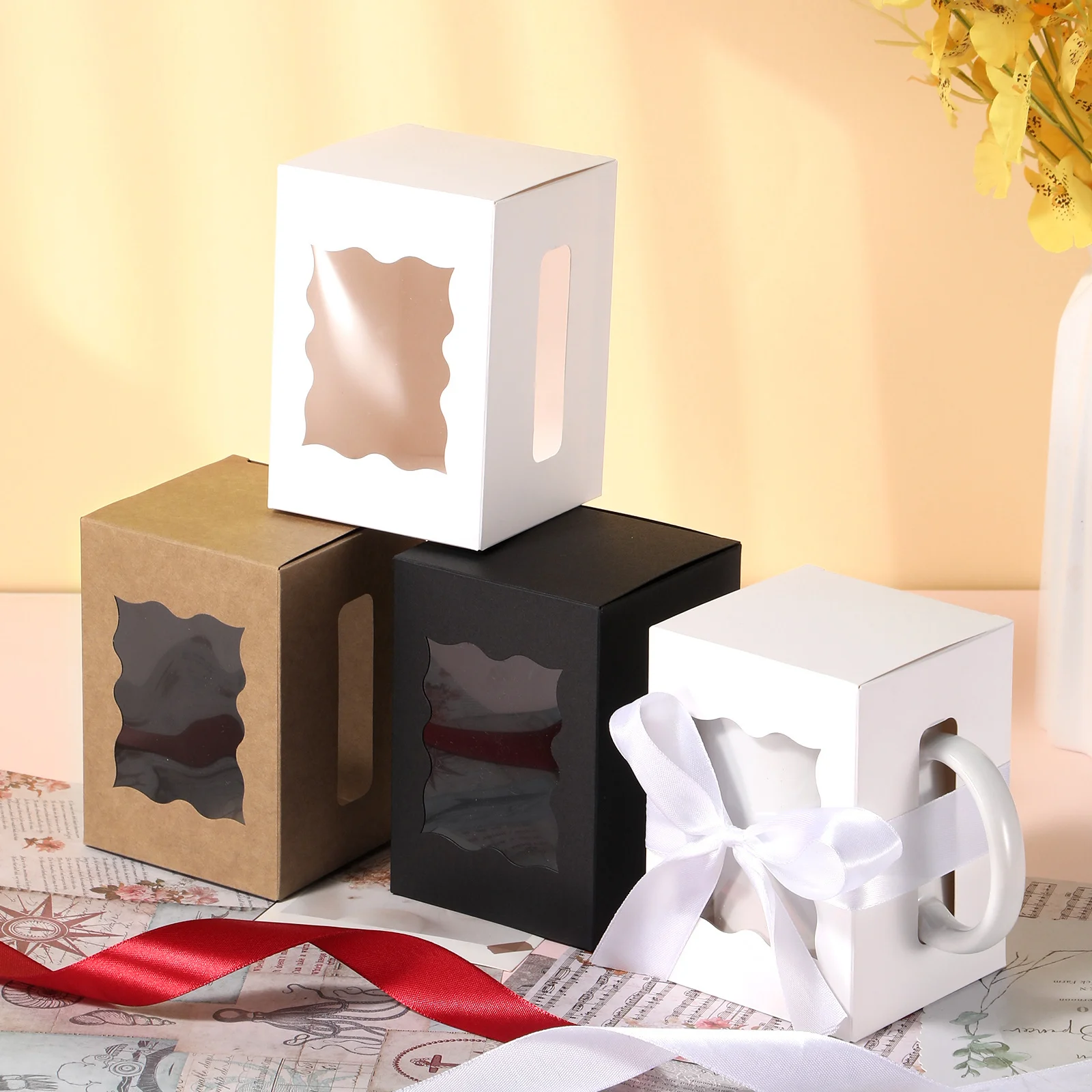 12 قطعة من صناديق هدايا الأكواب مع شريط واحد، صندوق تغليف هدايا شفاف لتغليف أكواب التسامي الفارغة 11-12 أونصة، أكواب النبيذ