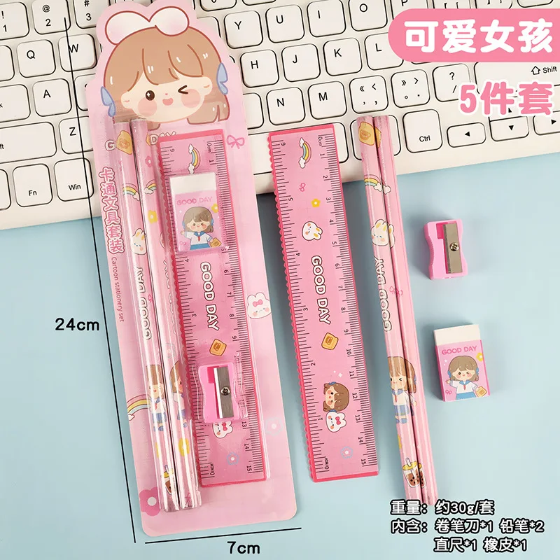 Cartoon Stationery Set High Quality Kids Stationery Gift Set Pencil Ruler Eraser Set Educational For Home Drawing Classroom