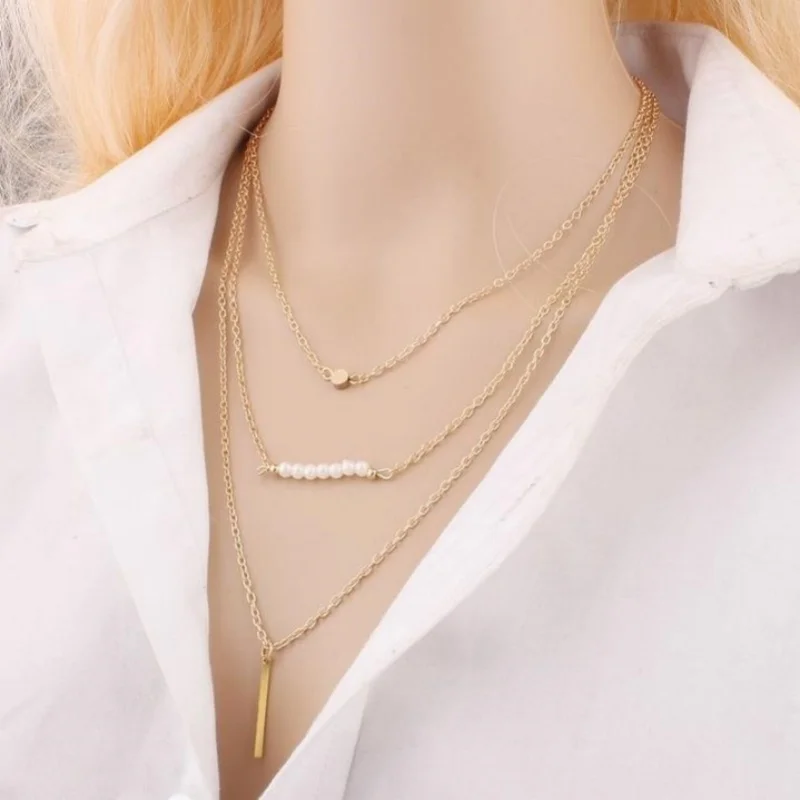 Fashion Multi Layer Necklace golden Fatima Hand 3 Layer Chain Bar Necklace Colares Femininos For Women Jewelry Collier 2025