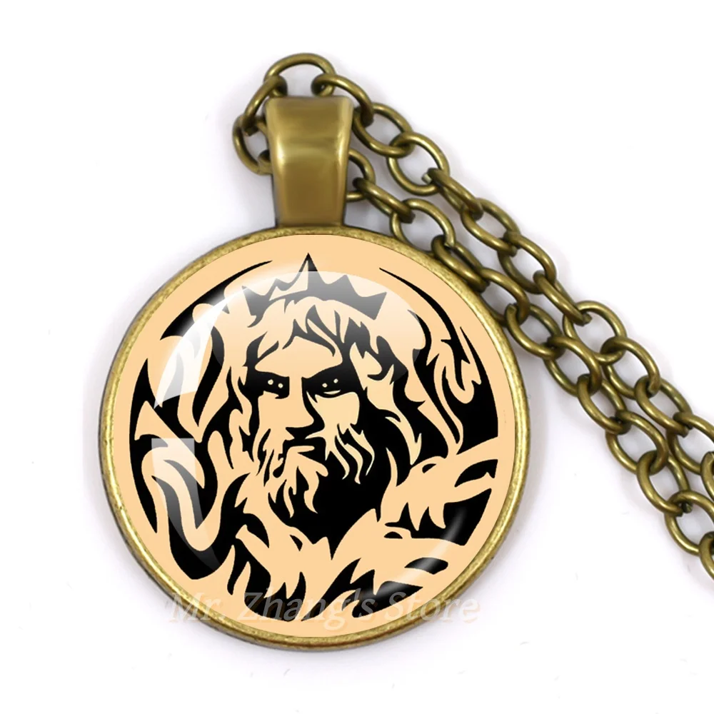 Glass Cabochon Neck 25mm Glass Bronze Necklace Greek Mythology Figure Glass Pendant Necklace Jewelry Gift JD036