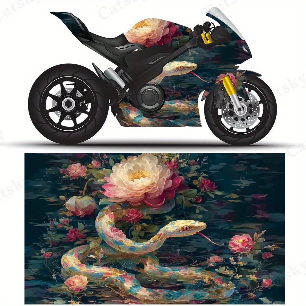 

Lotus and Snake PVC material self-adhesive waterproof motorcycle car sticker, paste firm and anti-wear, waterproof and sun-resis