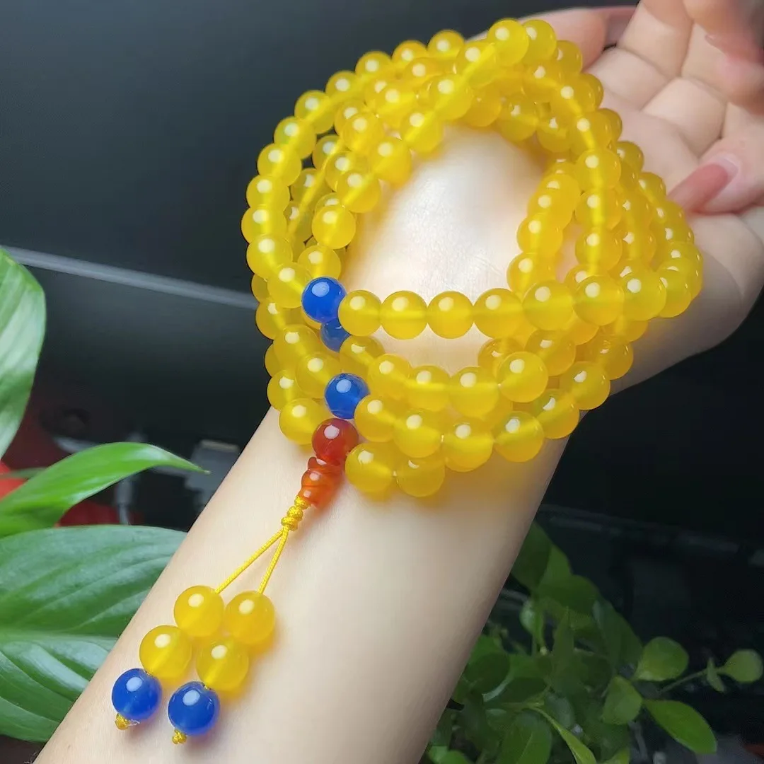 

Wholesale fashion natural yellow agate 108 Buddha beads bracelet multi-circle bracelet jade