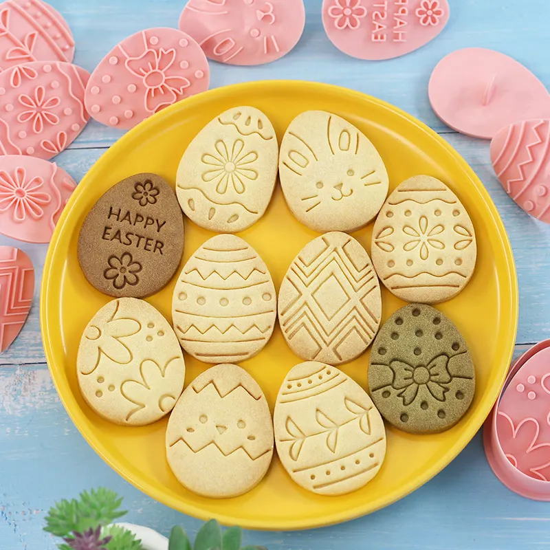 10 Pcs Easter Egg Cookie Cutter 3D Color Eggs Bunny Butterfly Chick Pattern Pastry Fondant Cheese Baking Tools for Easter Day