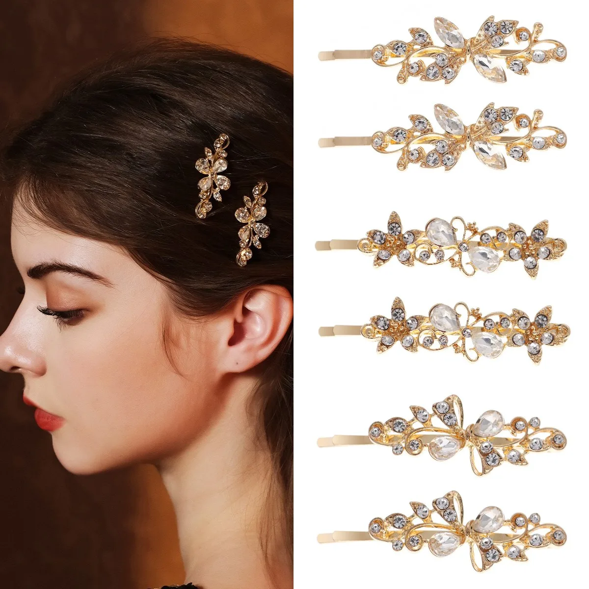 Fashion Rhinestone Barrettes Hair Clips for Women Accessories Girls Hair Pins Bridal Headpiece Wedding Party Luxury Jewelry