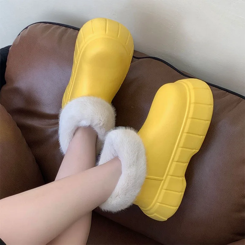 Shevalues Waterproof Winter Boots For Women Fashion Furry Shoes For Home Cozy Plush Shoes Thick Sole Light Cotton Slippers 2023