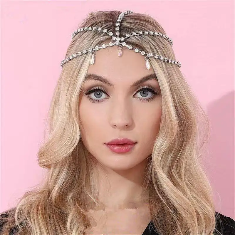 1 Stück Kristall-Kopfkette Schmuck Glitzernde Quasten-Strass-Kappe Kopfschmuck Rave-Party Tanz Hochzeit 1920er Haaraccessoires 【AliS8】 – Detail 6