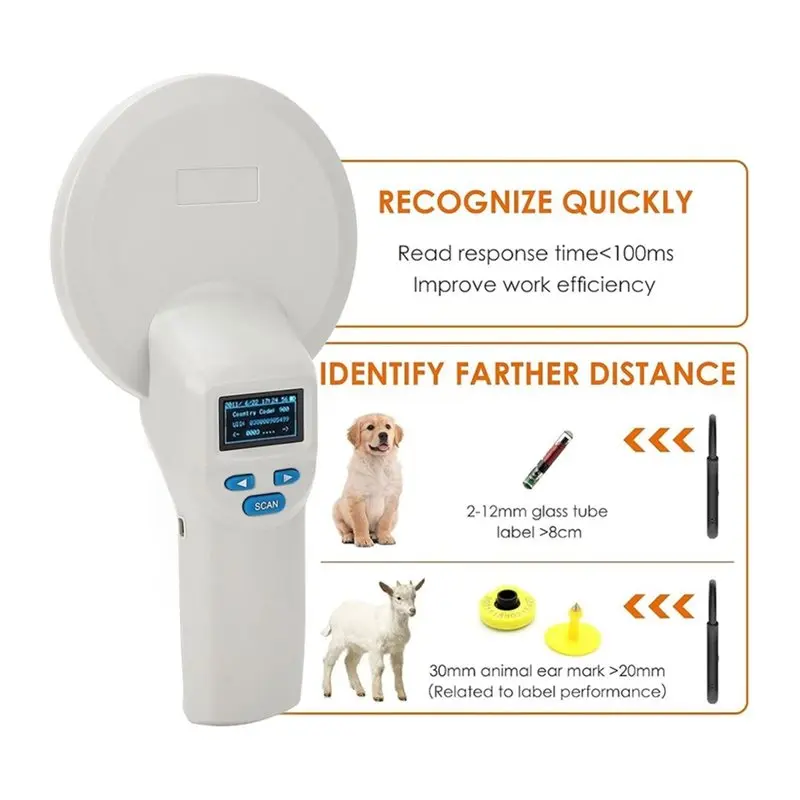 RISE-Pet Microchip Reader Scanner, Portable Animal Chip ID Reader- Supports Reading FDX-B/EMID/ISO 11784/85 20000 Data Records