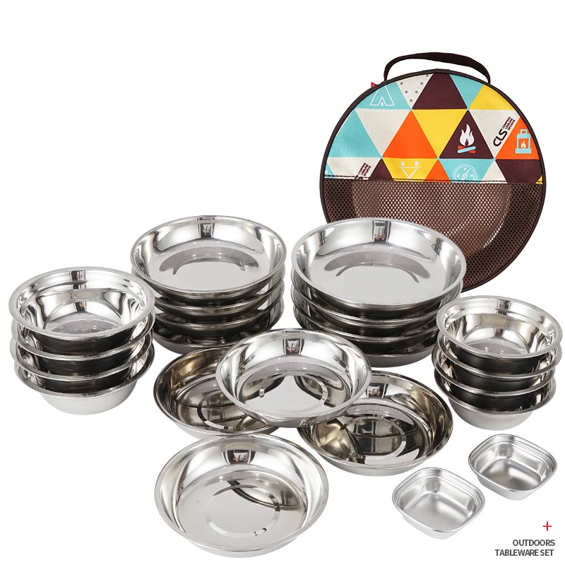 

Outdoor Camping Tableware New Portable Dinner Plate 22-piece Set of Home Soup Pot Bowl Plate Set Self-drive Barbecue Tray Gift