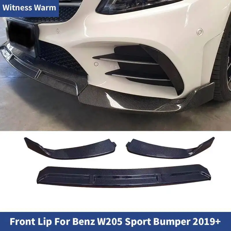 Pare-chocs avant en fibre de carbone pour Mercedes Benz, séparateurs de pare-chocs sport pour Mercedes Benz Classe C W205, C200, C300, 2019, 3 pièces par ensemble