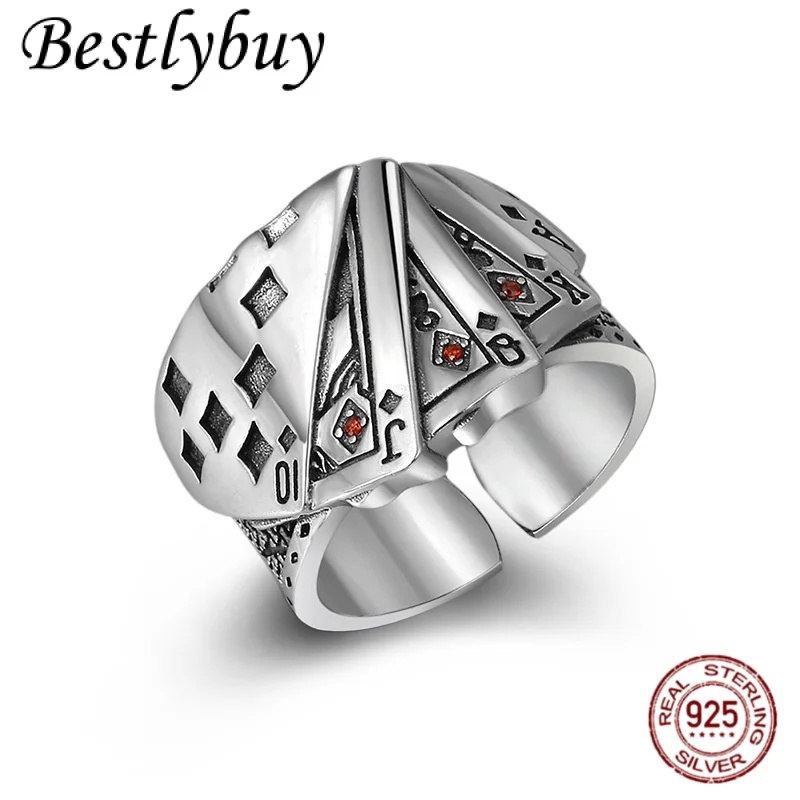 

Аутентичное серебро 925 пробы, креативные ювелирные изделия, модное кольцо для пары, персонализированное покерное кольцо