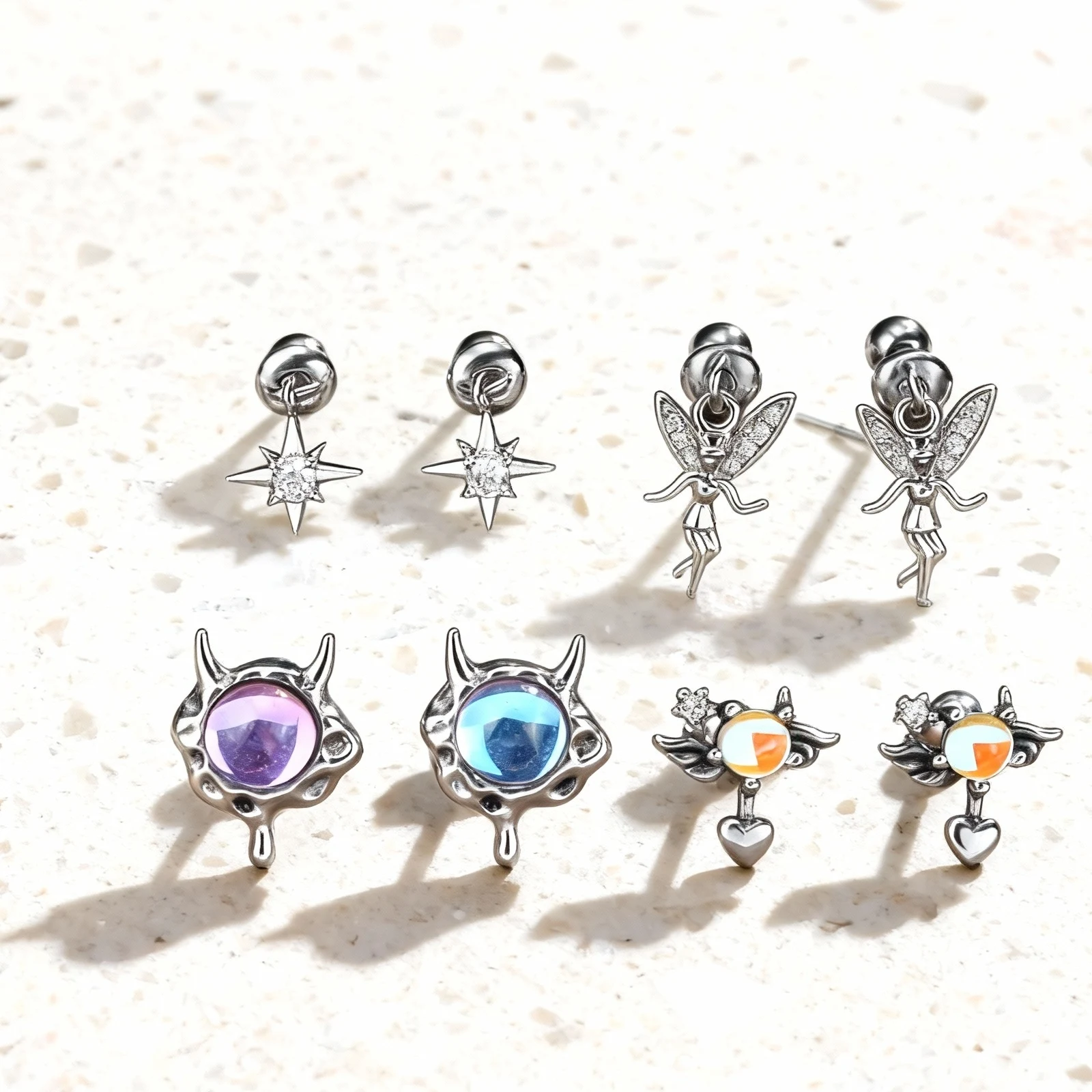 

Silver Color Exquisite Charms Earrings Cute Devil Star Shape Stud Earrings For Lover Friend Gift