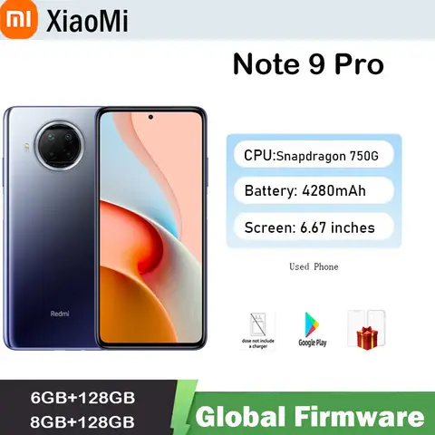 Xiaomi  Redmi Note 9 Pro 5G Smartphone  Global Firmware 6.67-inch 108MP 4820mAh Qualcomm Snapdragon 750G  used phone