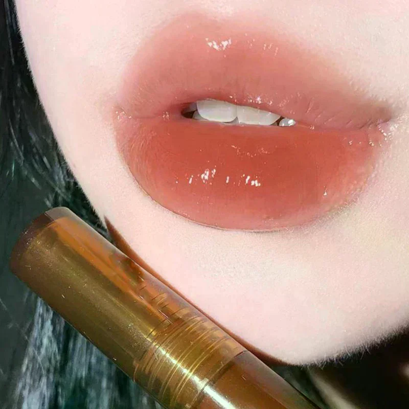 Cappuvini Punk espejo marrón oscuro brillo de labios de agua esmalte de labios rojo aceite de labios de vidrio transparente impermeable lápiz labial líquido tinte maquillaje