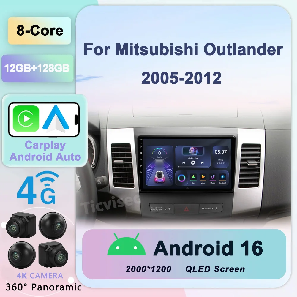 

2 Din Android 16 Car Radio Multimedia Player For Mitsubishi Outlander 2006-2011 Peugeot 4007 Citroen C-Crosser Carplay Gps