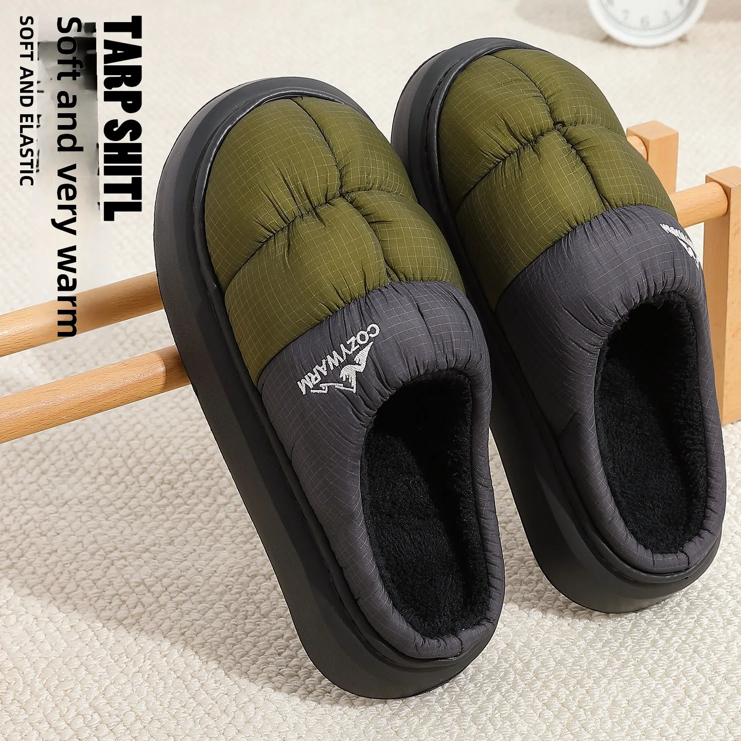 Lange, dicke, warme Winterhausschuhe aus Plüsch, wasserdichte Outdoor-Hausschuhe für Damen, Unisex, in verschiedenen Farben, rutschfeste Baumwollschuhe, bequem für Damen. – Detail 11