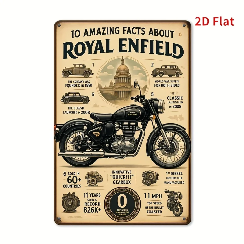 Vintage Tin Sign - Rustic Metal Wall Decor Featuring Iconic Facts About Motorcycles, for Ho