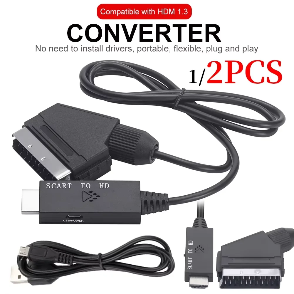 

1080P HDMI-Compatible to SCART Video Audio Converter Adapter HD Input to Scart Output For HDTV DVD Box STB with USB Power Cable