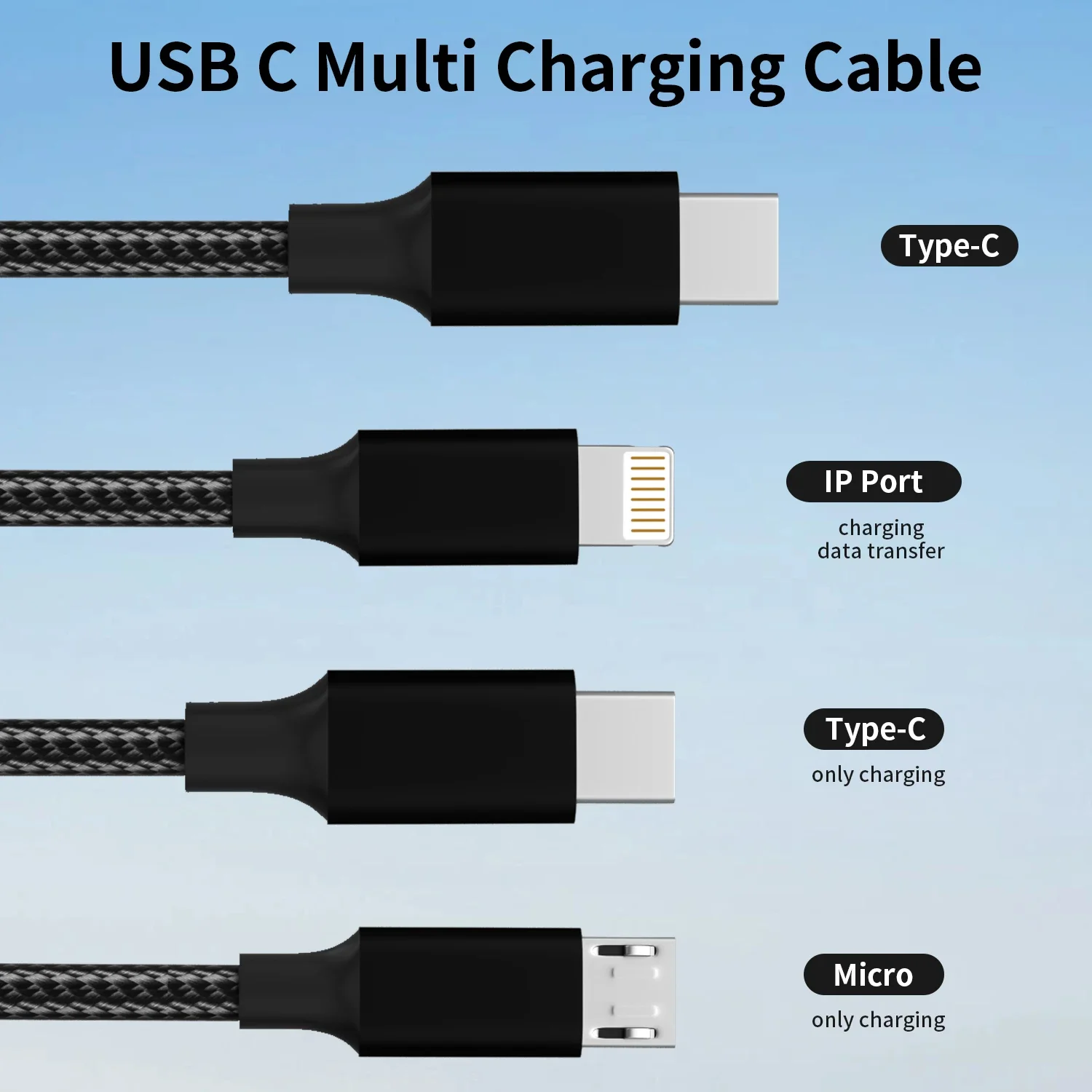 

3 in 1 Fast Charging Type C USB Cable Type C Usb Micro For Iphone Samsung Huawei Xiaomi Multi Port Multiple Charging Wire