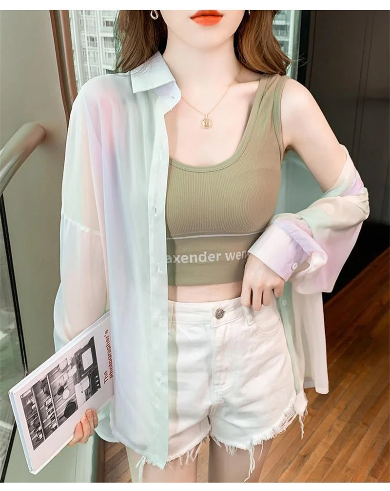 

Sunscreen Clothes For Women InSummer 2024 New Thin Long Sleeved Rainbow Shirt Fashionable Outerwear With Cardigan Jacket P316