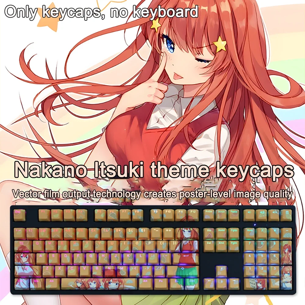 Neue The Quintessential Quintuplets DIY-Tastenkappen, PBT, mit Farbstoffsublimation, Cherry-Design, beleuchtete Tastenkappen, Anime-Tastenkappen für ANSI-Layouts mit 61, 87, 104 und 108 Tasten. – Detail 16