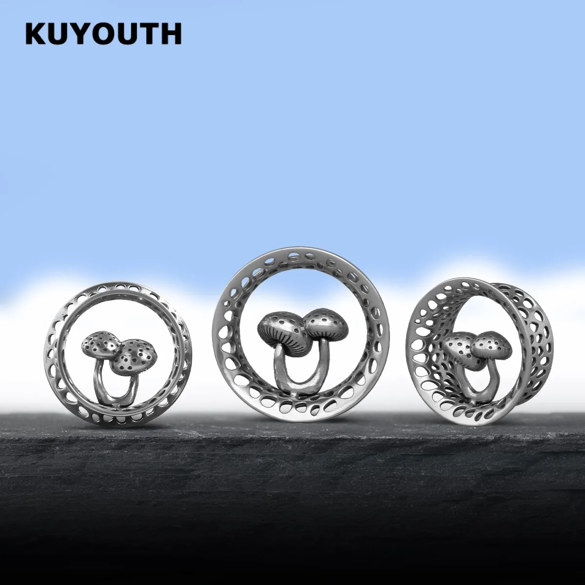 

KUYOUTH Vintage Mushroom Hollow Copper Ear Tunnels & Plugs - 2PCS Piercing Jewelry