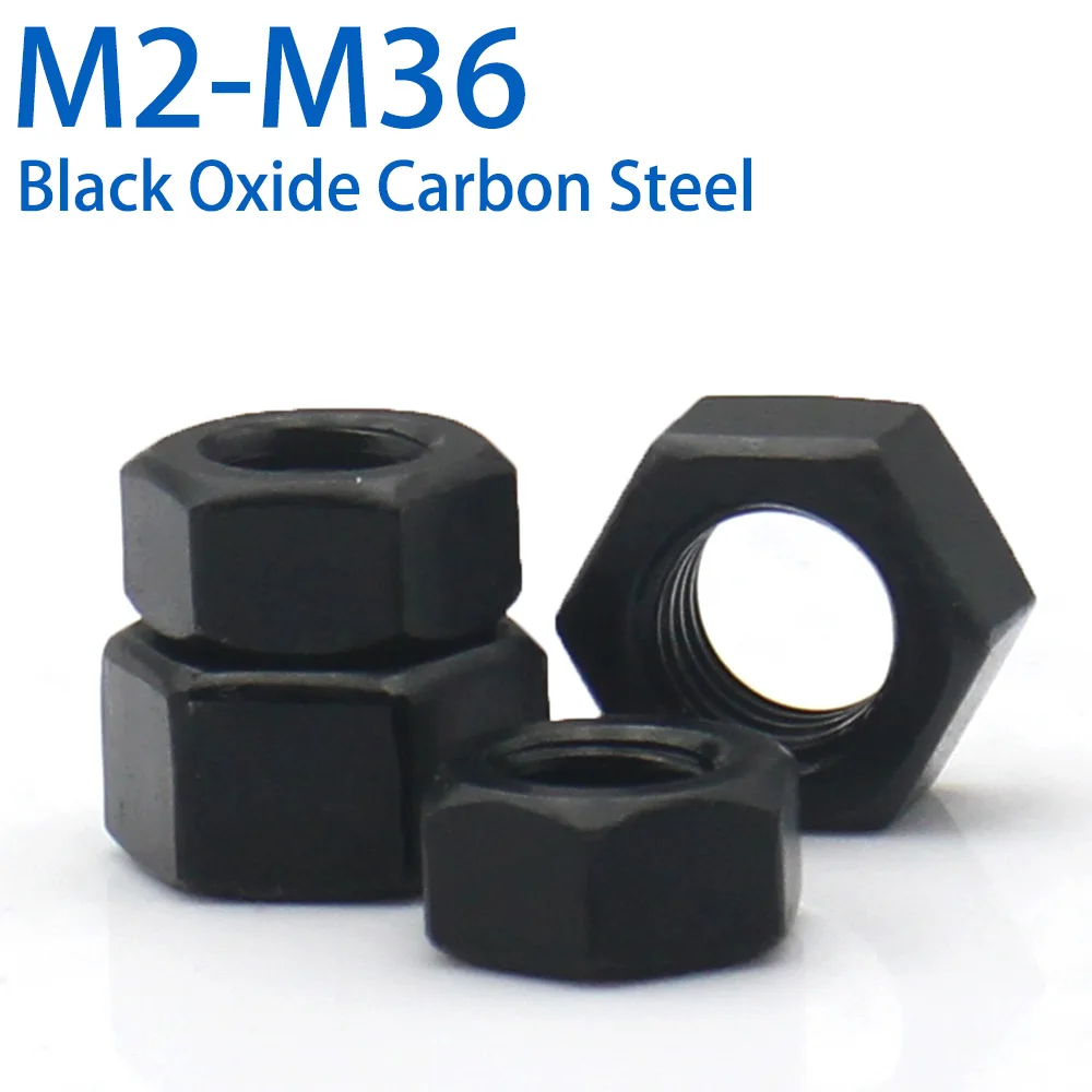 1-50pcs M2 M2.5 M3 M4 M5 M6 M8 M10 M12 M14 M16 M18 M20 M22 M24 M27 M30 M36 Black Hex Nuts Carbon Steel Hexagon Nut