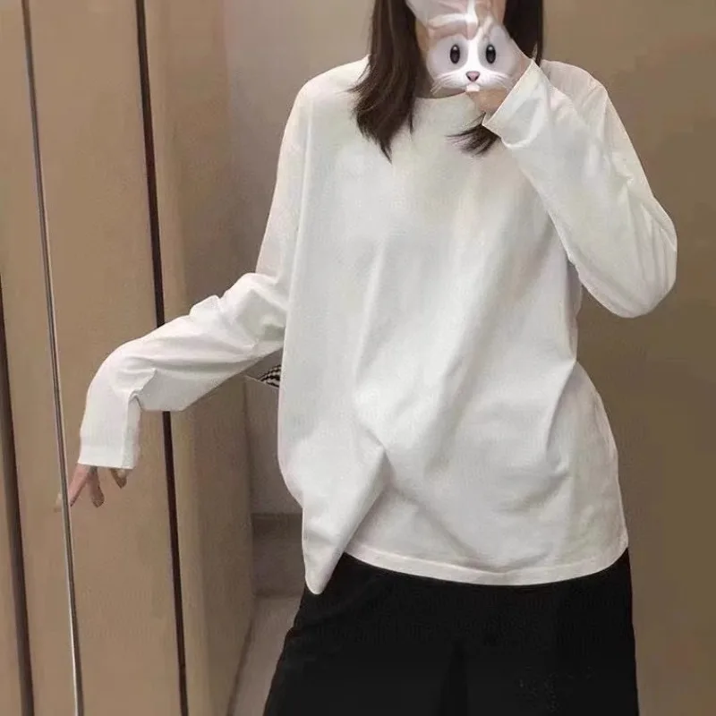 패션 가을 긴팔 티셔츠 기본 티 솔리드 컬러 오버사이즈 우아한 여가 여성 캐주얼 O넥 티셔츠 트렌드 스트리트웨어