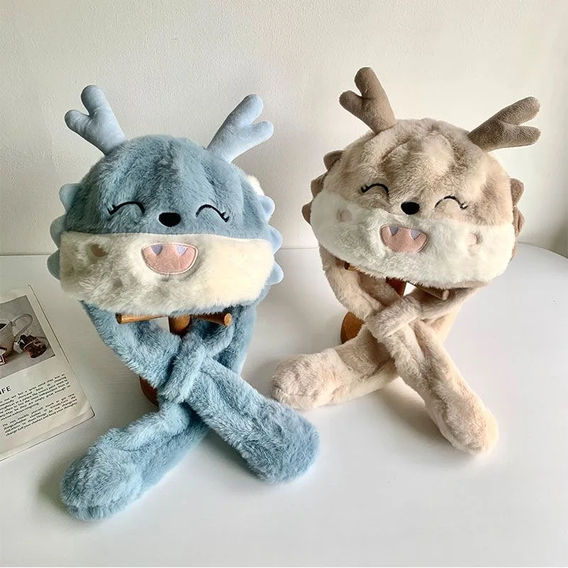 

Children's autumn and winter new hat scarf all-in-one hat cartoon cute ears can move two-piece set thickened warm ear protection