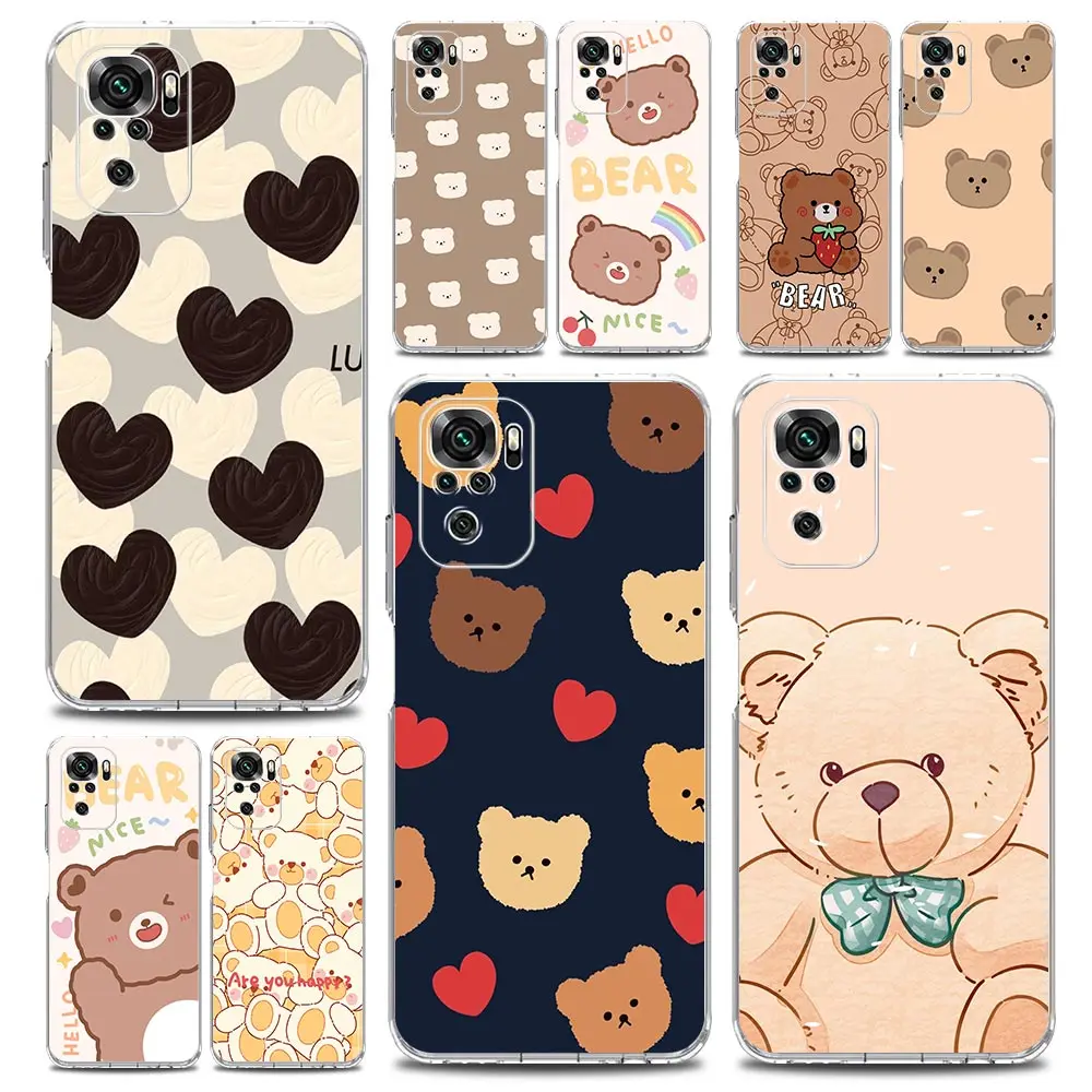 Cute BEAR Phone Case For Xiaomi Redmi Note 13 12 5G 9S 9 8 10 11 Pro Plus 4G 9T 13C 12C10C 9C 9A 7 Clear Cover