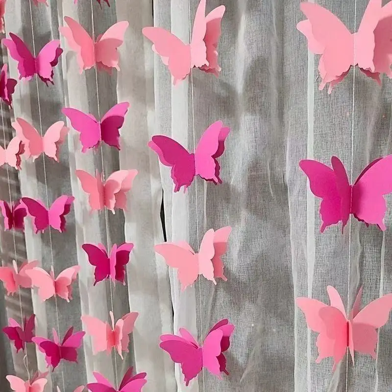 2M 20PCS Gradient Colors 3D Butterfly Latte Bunting Banner Butterfly Paper Garlands Banner Hanging for Wedding Birthday Party