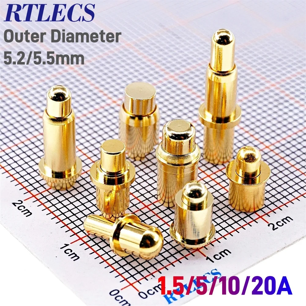 2/5Pcs Spring Loaded Connector Outer Diameter 5.5mm High Current Pogo Pin 1A 2A 4A 5A 20A Battery  Needle Test Probe Gold Plated