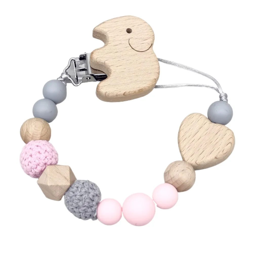 

Силиконовая цепочка для соски с бисером, слон, буковое дерево, зажимы для соски, детский держатель для пустышки с защитой от падения для прорезывания зубов