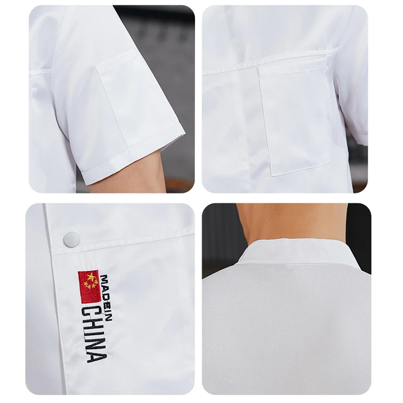 Veste de chef brodée pour homme, chemise de cuisinier d'été, magnifique uniforme de cuisine d'hôtel et de restaurant, vêtements de travail de café Chamonix