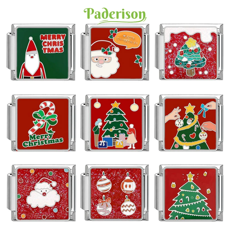 

Couple Charm Creative Christmas Tree Candy Santa Claus Italian Charm Links Fit 9mm Bracelet Stainless Steel DIY Jewelry Making