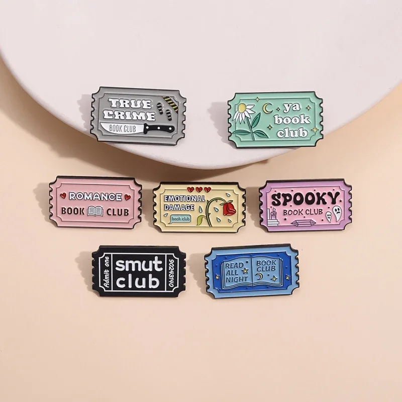 7pcs/set Bookmark Enamel Pin Spooky Book Club Cartoon Brooches Cute Cartoon Creative Lapel Badge Backpack Jewelry Gift Wholesale