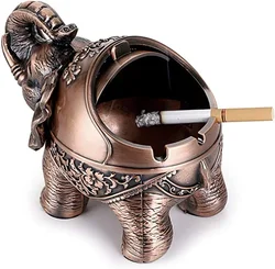 Windproof Retro Ashtray with Lid-Elephant Shaped Table Ashtray Indoor and Outdoor Retro Home Office Decoration Smokeless Ashtray