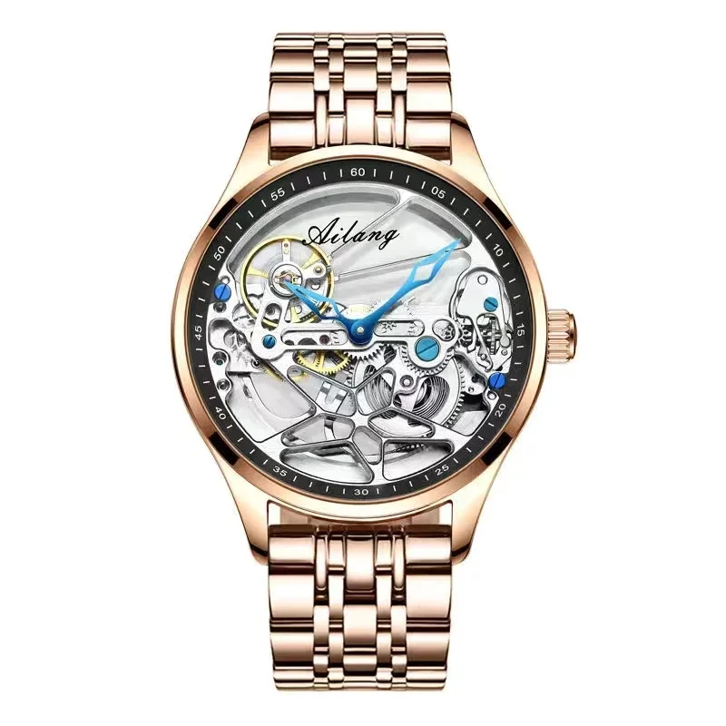 AILANG Pentagram Luxury Steampunk Skeleton Mechanical Watch Transparent Hollow Automatic Five-pointed Star 8625 New