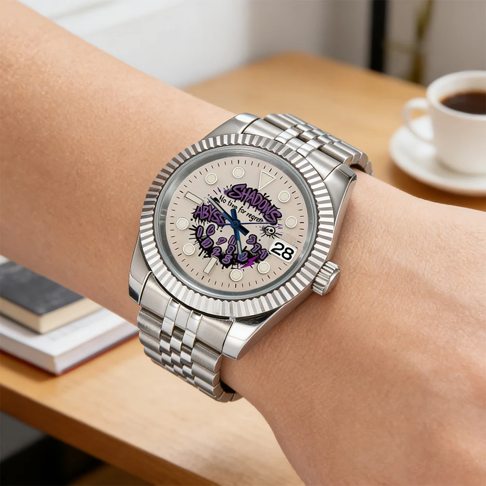 Graffiti watch Luxury Watch china NH35 36mm/39mm case men NH35 Watches dial Blue Text Dial Sapphire Glass Waterproof watch 10ATM view 6