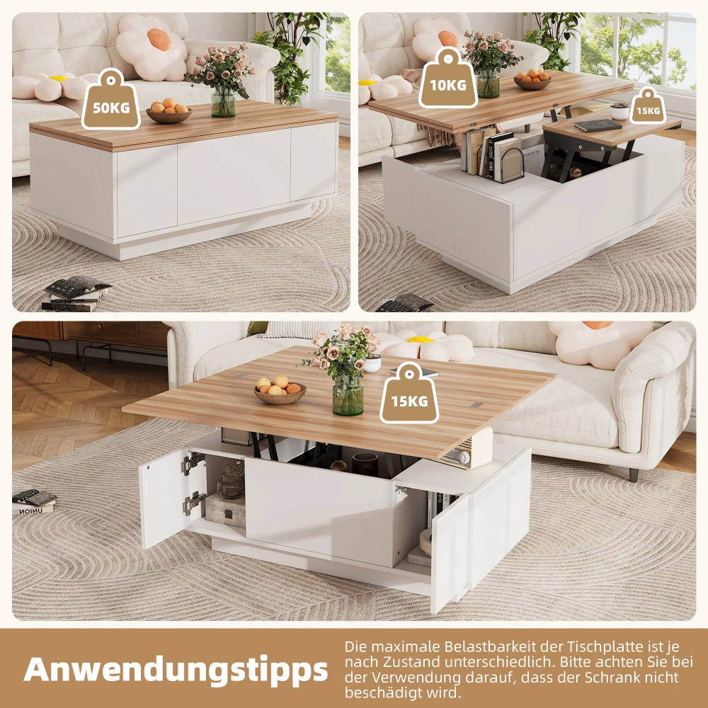 Moderner Couch-Couchtisch mit Dual-Lift-Mechanismus, versteckter Stauraum, Tragfähigkeit bis zu 50 kg, ideal für kleine Räume – Detail 19