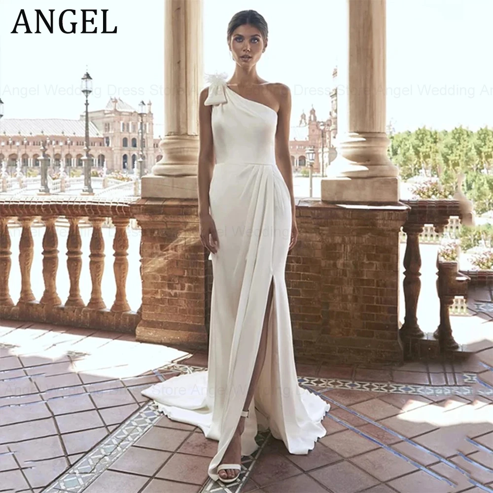 

ANGEL One Shoulder Mermaid Wedding Dresses For Women Backless Soft Satin Bridal Gowns Vestido De Novia Custom Made 2024