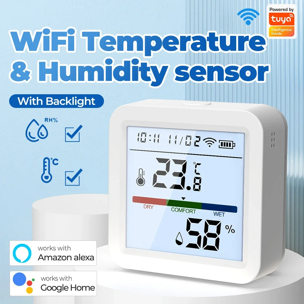 Tuya ZigBee Smart Home Temperature Humidity Sensor with BackLight LCD Works With Google Assistant and Need Tuya Zigbee Hub