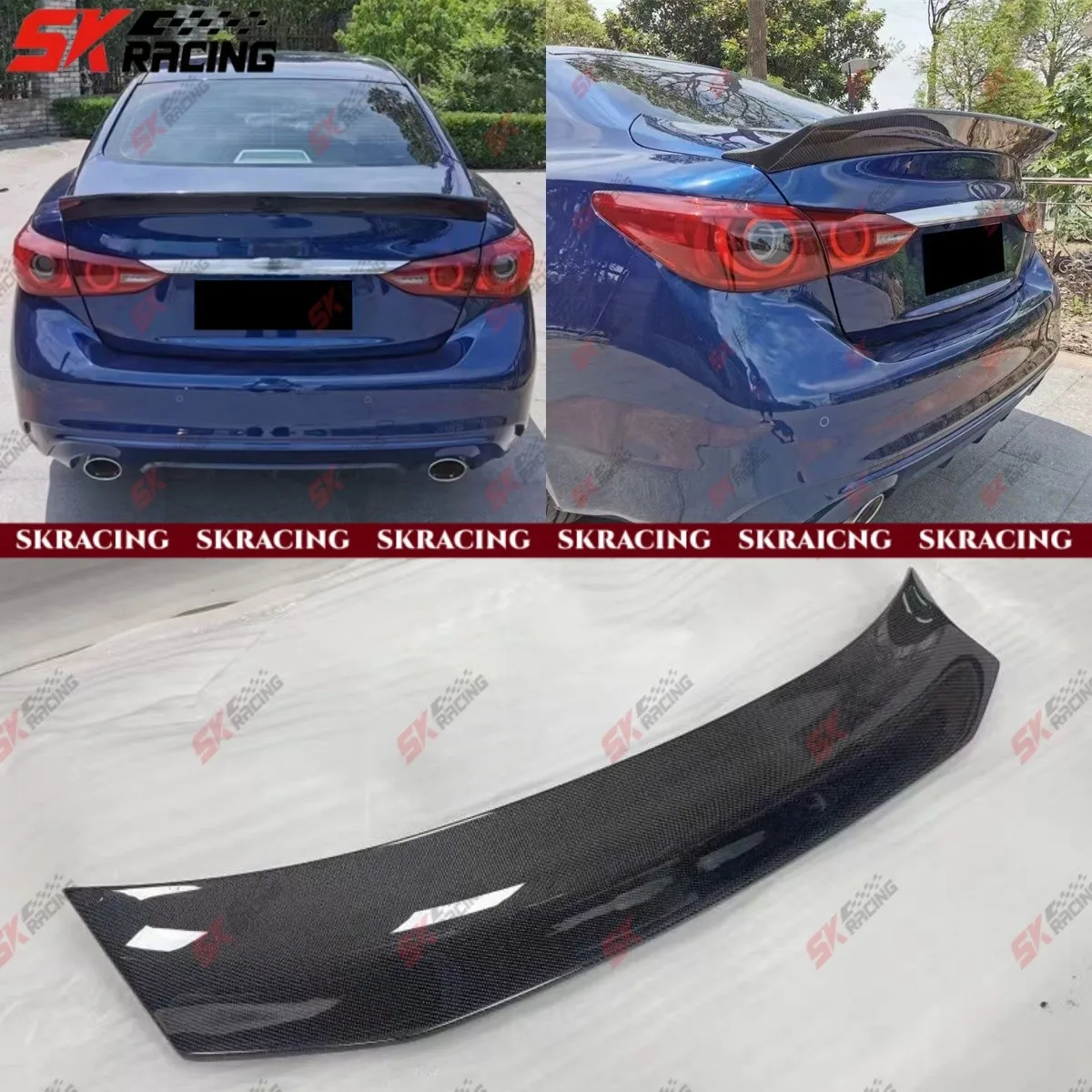 

Комплекты крыльев спойлера заднего багажника подходят для INFINITI Q50 2014-17 глянцевый черный/углеродное волокно