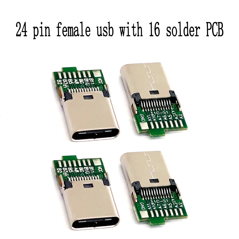 1PC 24Pin Weibliche USB Stecker 8/16 Solder Gelenke Hohe Strom USB C Lade Jack USB Typ-C weibliche Buchse Mit einer PCB Board ‌ – Detail 1