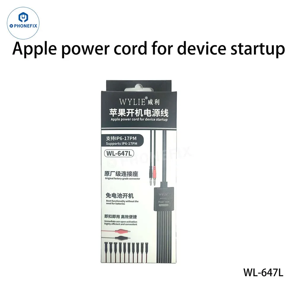 WYLIE WL-647L Mobile Phone Power on Cable with Integrated Alligator Clip for IPhone 6-17 Pro Max Motherboard Booting Test Line