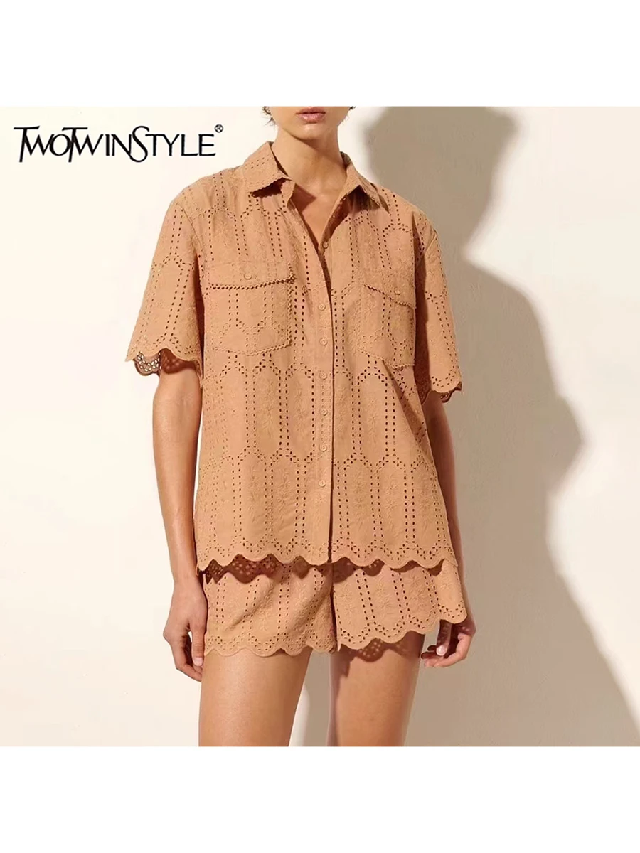 

TWOTWINSTYLE Two Piece Set For Women O Neck Short Sleeve Top High Waist Loose Skirt Temperament Sets Female Fashion Style New