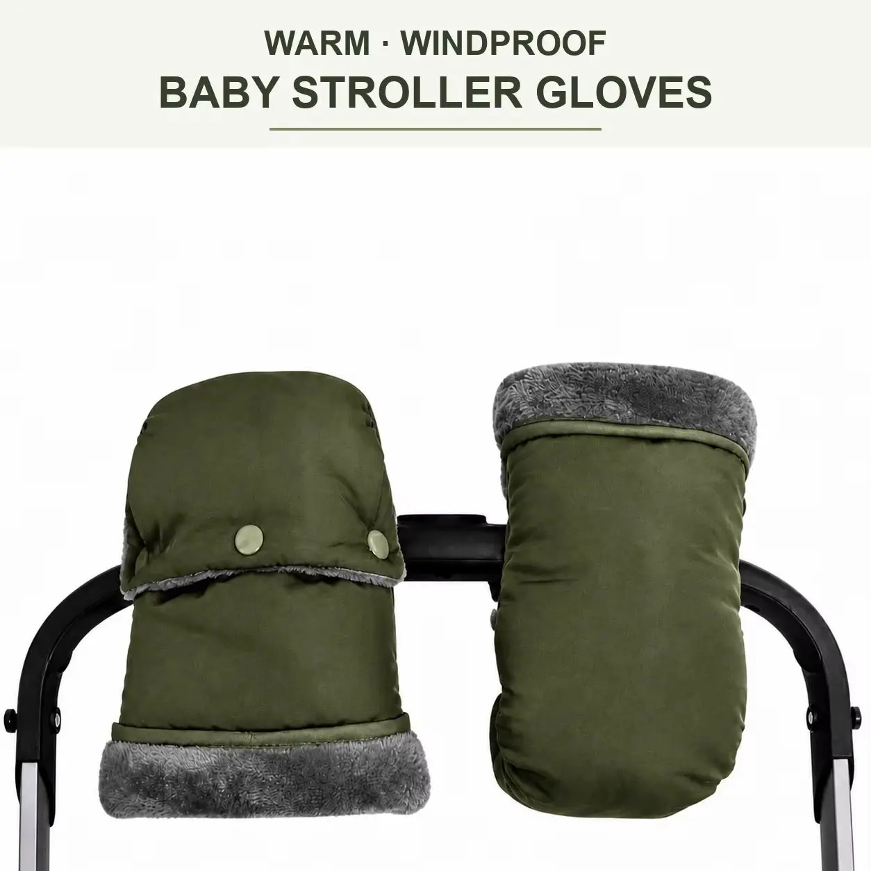 Winter Stroller Hand Muffs Windproof Waterproof Warm Pram Gloves with Fleece Lining, Universal Pushchair Handle Covers for Cold