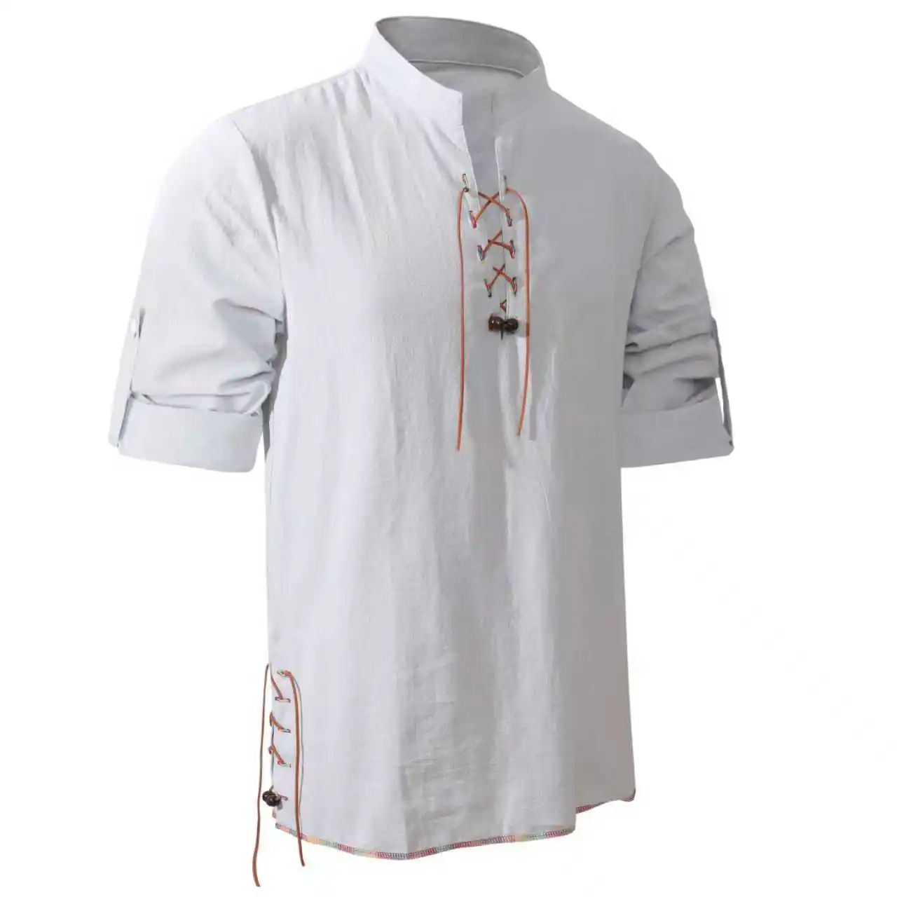 King Billion Men's Shirts Casual Men Cotton Linen Long Sleeve T-shirt Spring Autumn Vintage Shirt US Size Drawstring Neck